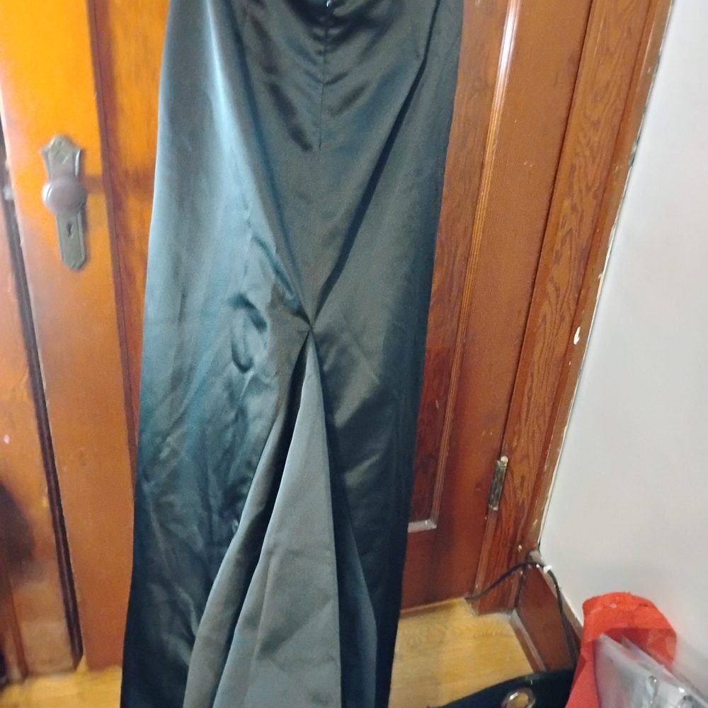 Elegant Black Satin Floor Length Skirt With Train